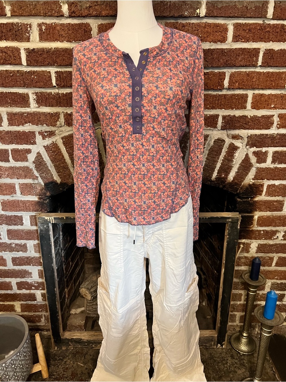 Natural Life Floral Long-Sleeve Henley Shirt